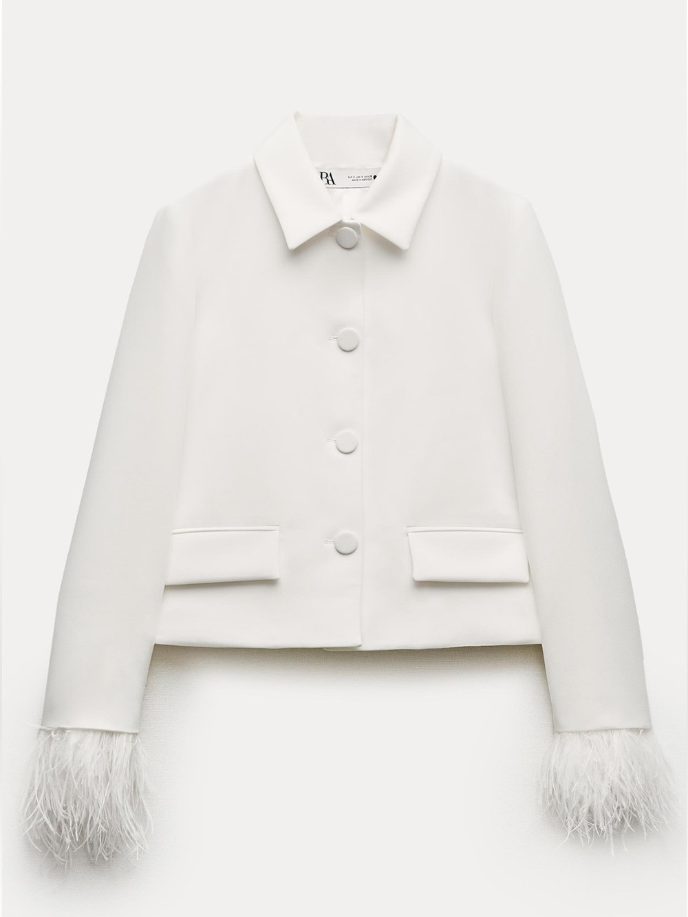 Zara Collection White Feather-Trim Cropped Blazer & High Waisted Shorts